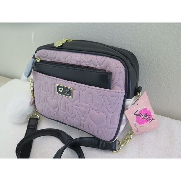 LUV BETSEY Quilted Striped MAUVE Crossbody and Pouch Set LBAIDEN Shoulder Bag - Picture 4 of 10
